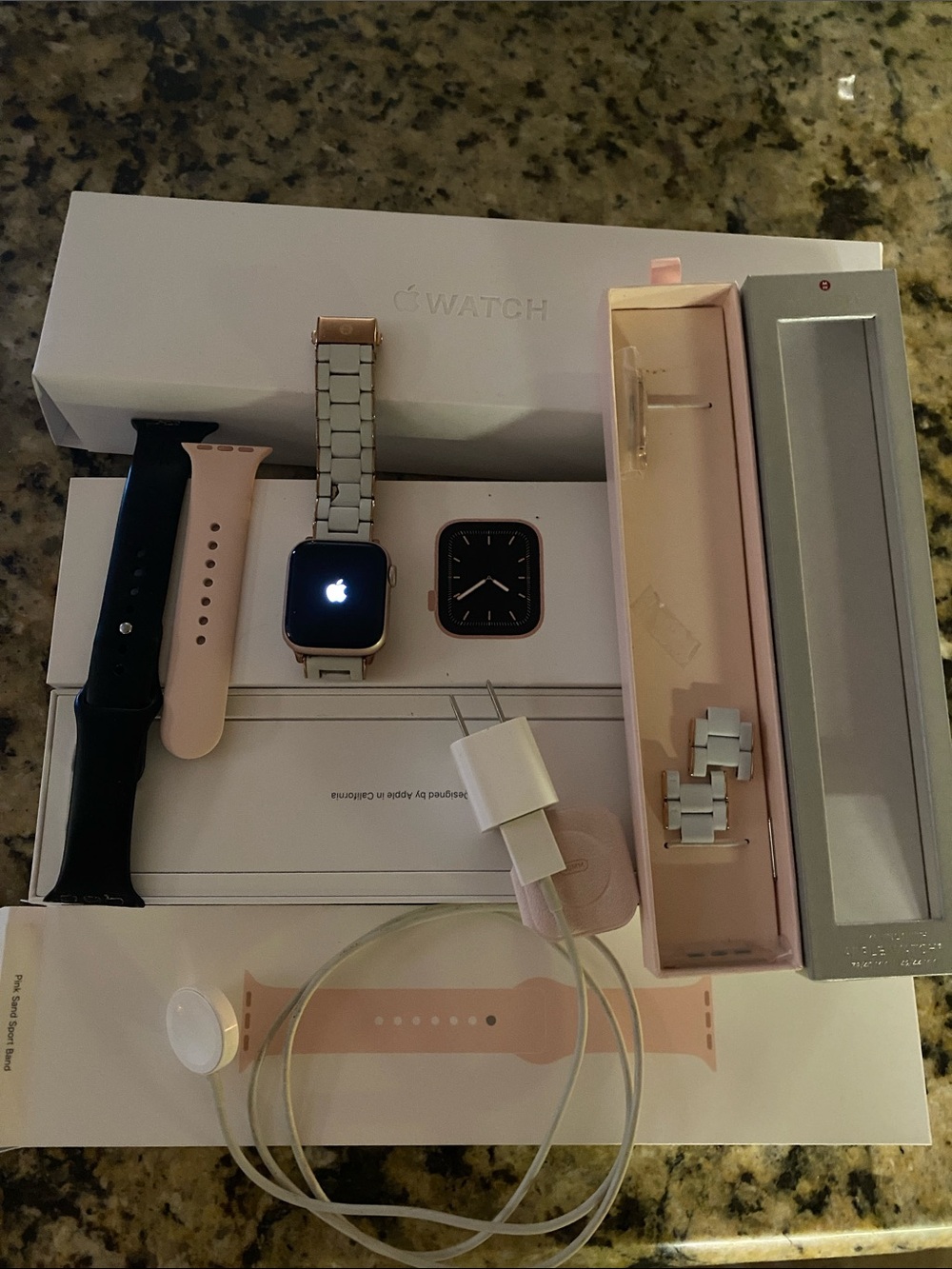 Apple Watch in Rose Gold With Michele Sport Band Charger and Extras